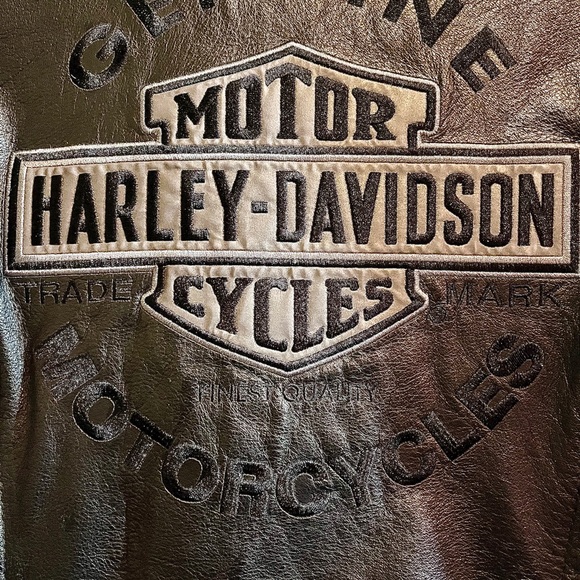 Harley-Davidson Black Embossed Logo Leather Riding Jacket Women’s Size Large - Picture 3 of 6